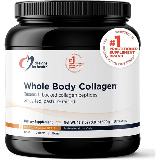 Designs for Health Whole Body Collagen Powder 13.8 Ounce front container view for skin and joint health