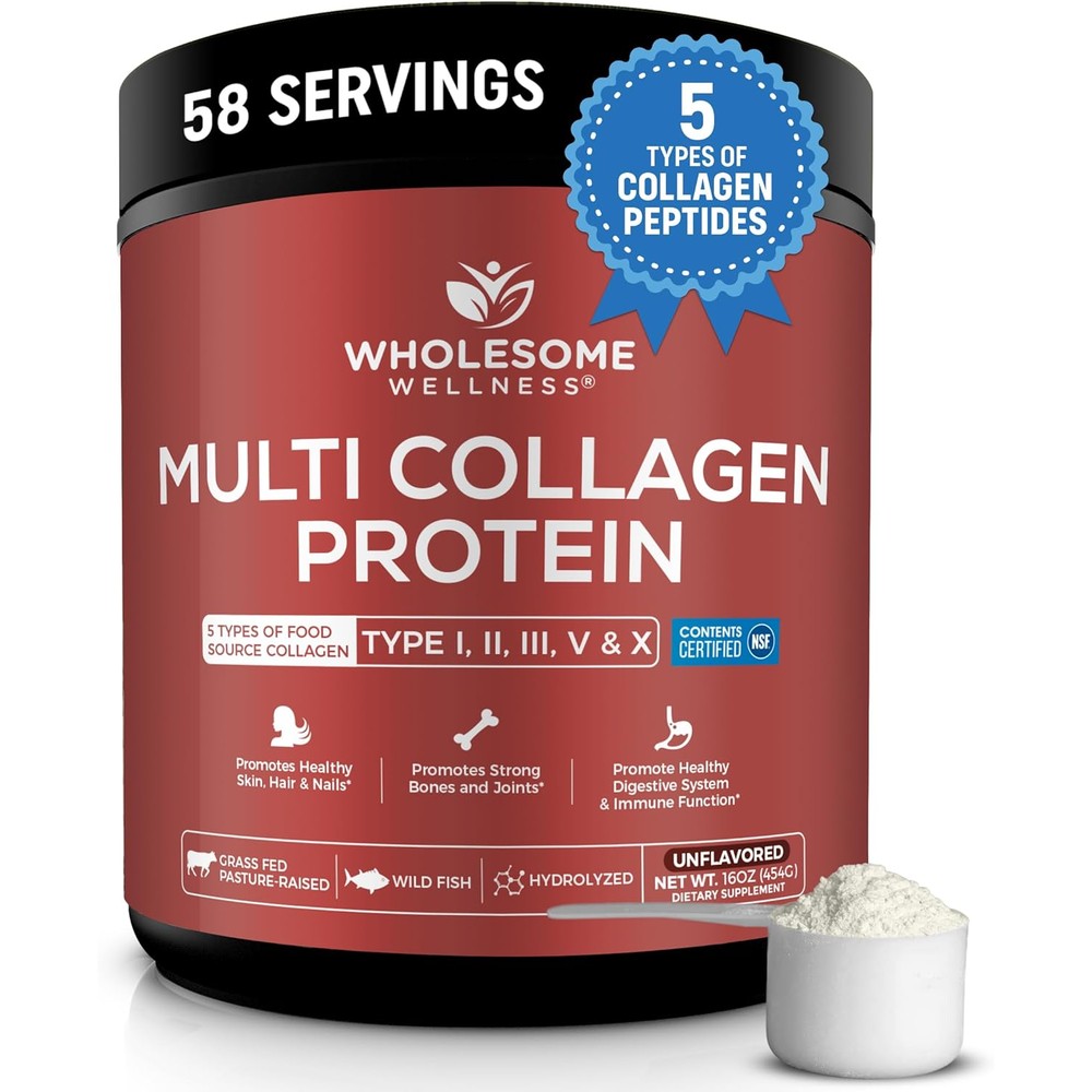Wholesome Wellness Multi Collagen Peptides Powder front view container on a clean backdrop