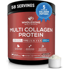 Wholesome Wellness Multi Collagen Peptides Powder front view container on a clean backdrop
