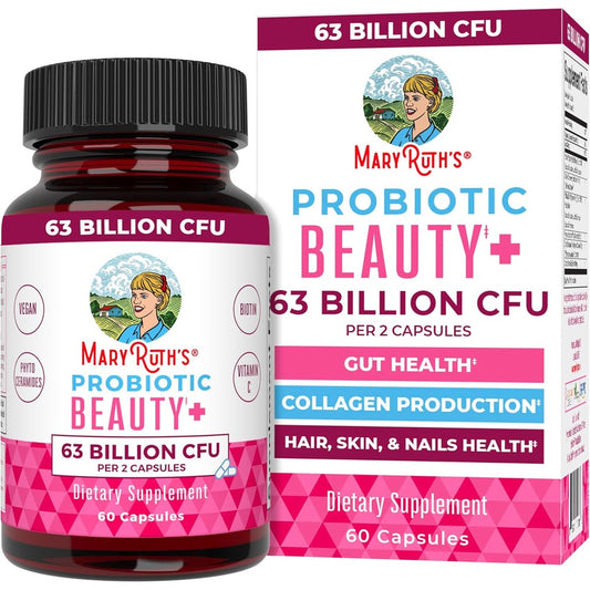 MaryRuth Organics Vegan Probiotics Beauty 60 Capsules front view bottle for anti aging support