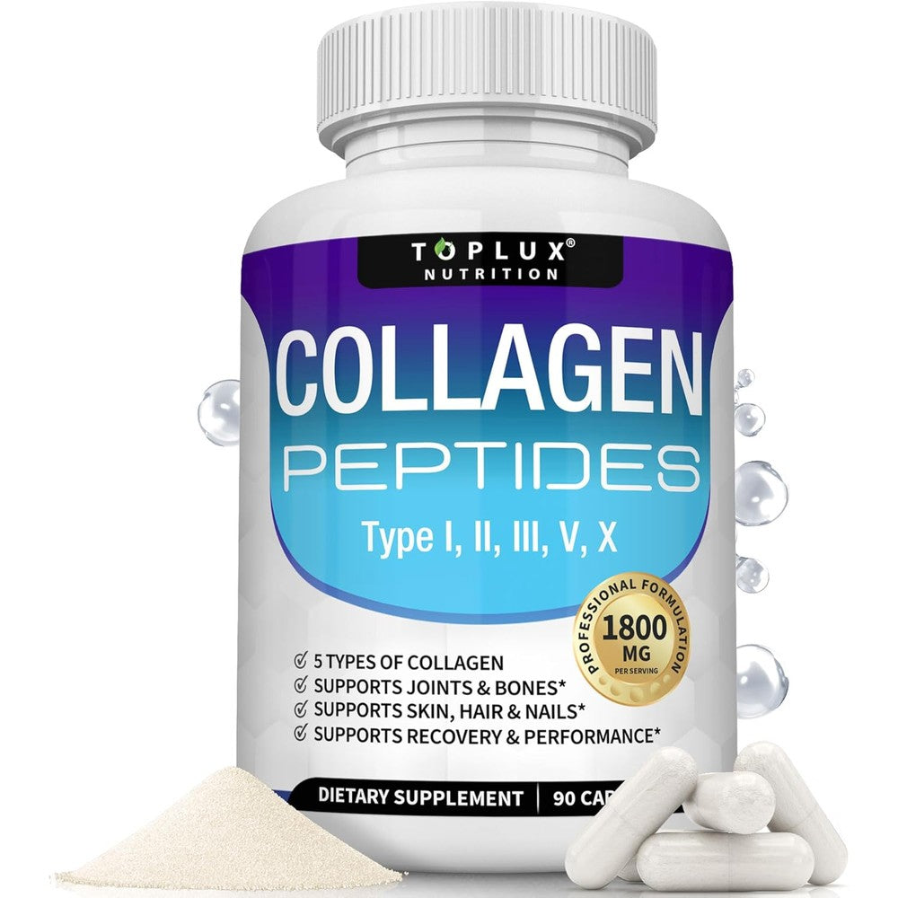 Toplux Multi Collagen Peptides 1800 mg Complex front view bottle for premium anti aging health