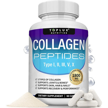 Toplux Multi Collagen Peptides 1800 mg Complex front view bottle for premium anti aging health