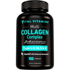 Vital Vitamins Multi Collagen Complex 150 capsules front bottle view showing five collagen types