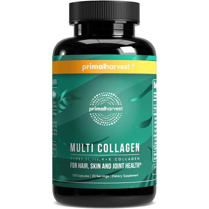 Primal Harvest Multi Collagen 120 capsules front bottle view for skin health