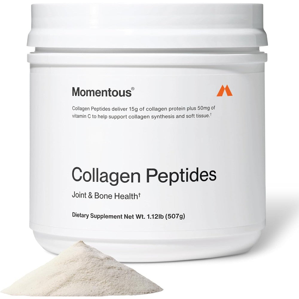 Momentous Grass Fed Collagen Peptides Powder front view container on a clean background