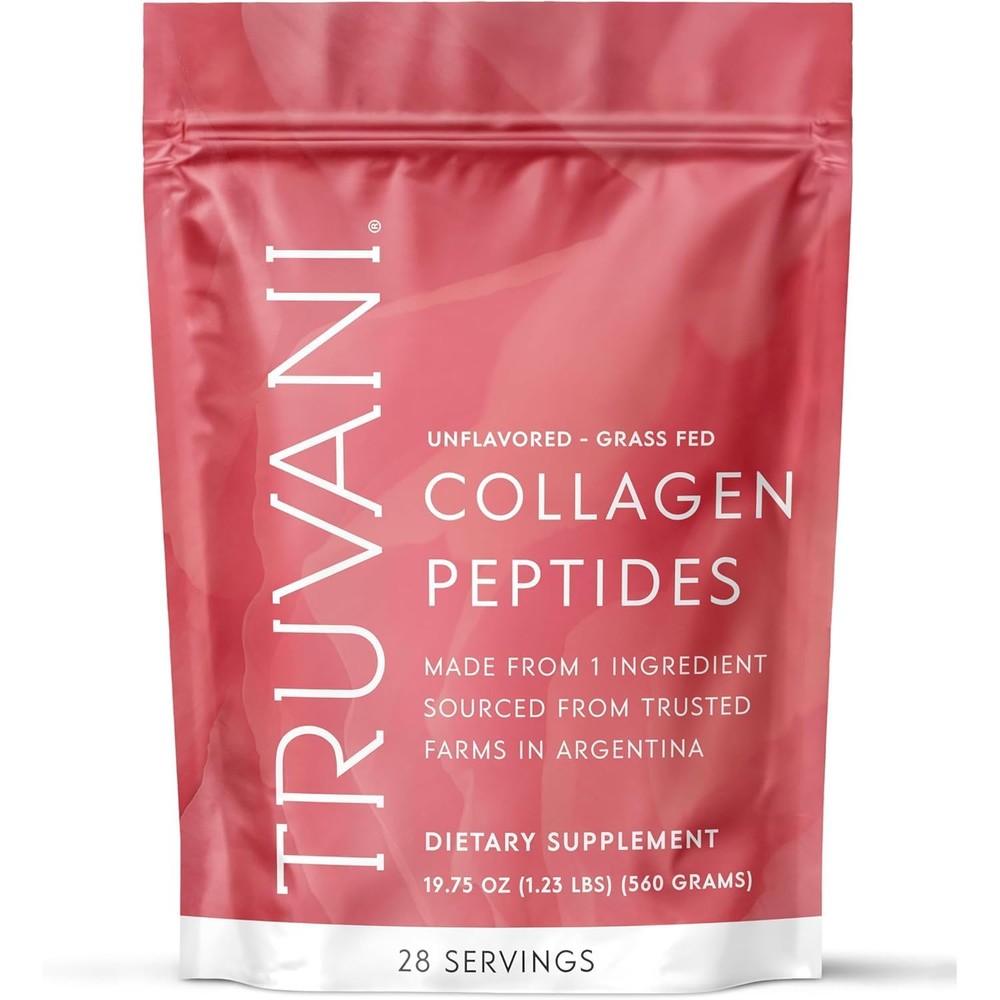 Truvani Hydrolyzed Collagen Peptides Powder front view packaging showing twenty-eight servings
