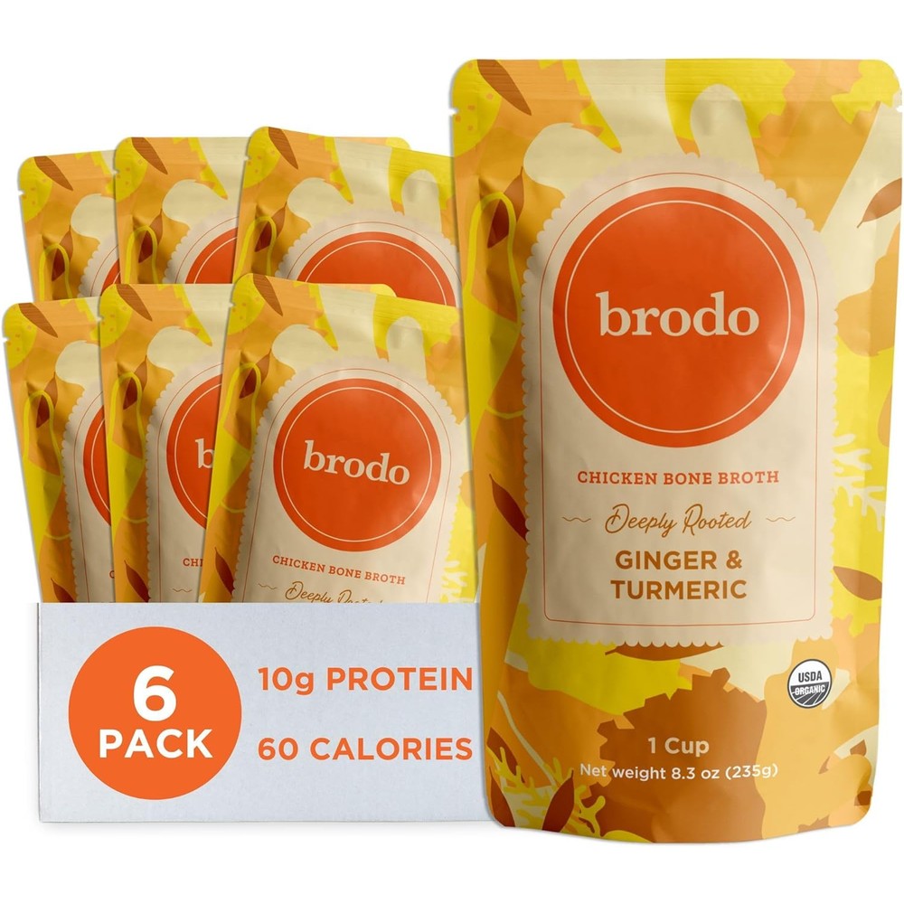 Brodo Deeply Rooted Organic Chicken Bone Broth six pack front packaging view