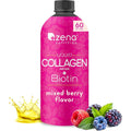 Zena Nutrition Liquid Collagen and Biotin 20.3 fluid ounce front view bottle showcasing the mixed berry flavor supplement.