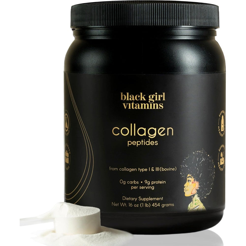 Black Girl Vitamins Collagen Peptides 16 Ounce front view container for skin elasticity