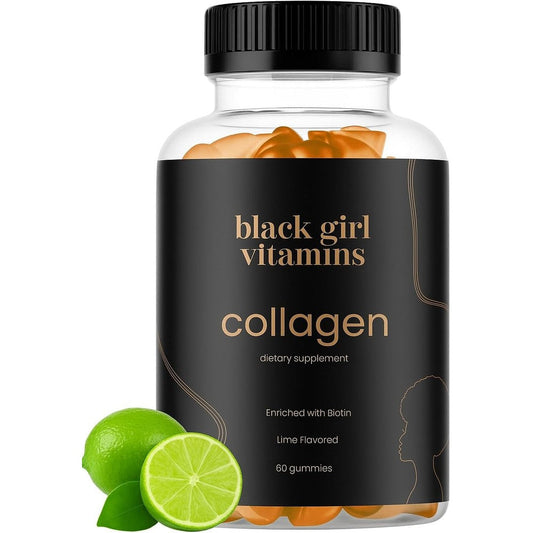 Black Girl Vitamins Collagen Gummies front bottle view showcasing lime flavor dietary supplement.