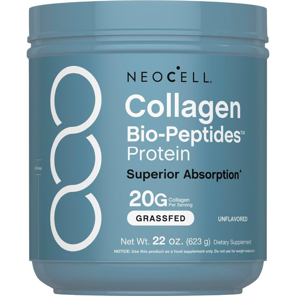 NeoCell Collagen Bio Peptides Powder 22 Ounce front view container showcasing grassfed protein supplement benefits.