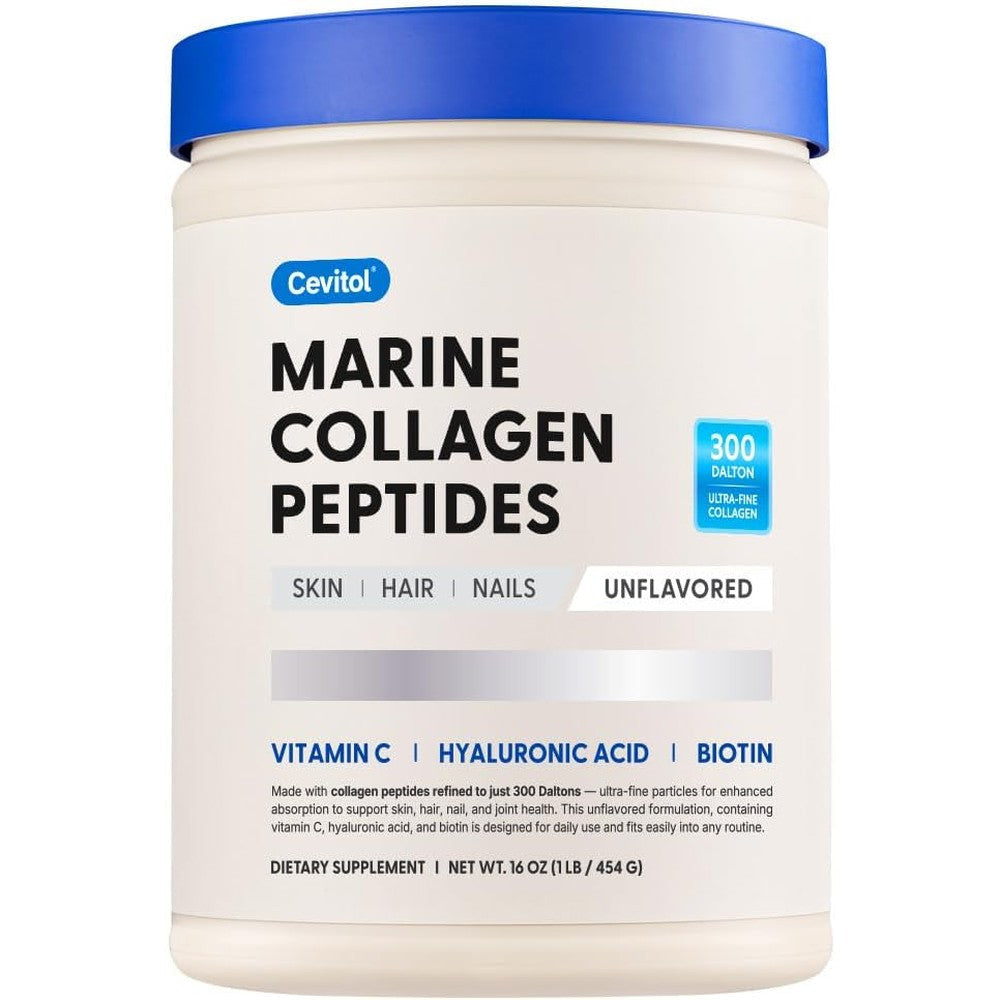 Cevitol Marine Collagen Peptides Powder 16 Ounce front view jar for skin hydration