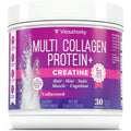 Vitauthority Multi Collagen Protein plus Creatine Unflavored Powder front view container showing purple label.