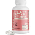 Bronson Collagen Peptides with Biotin and Vitamin C 90 tablets front bottle view beauty supplement