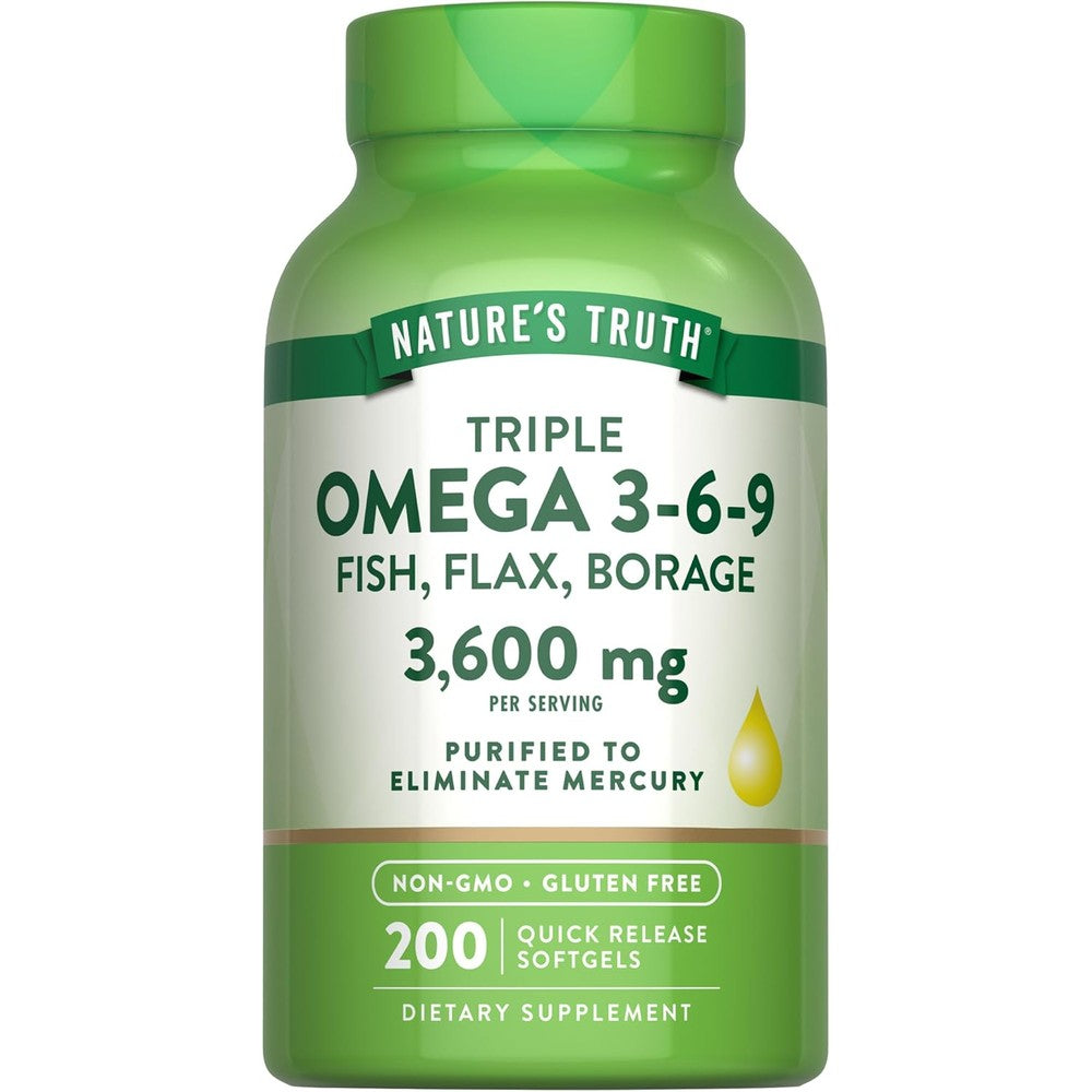 Nature's Truth Triple Omega 3-6-9 200 softgels bottle front view