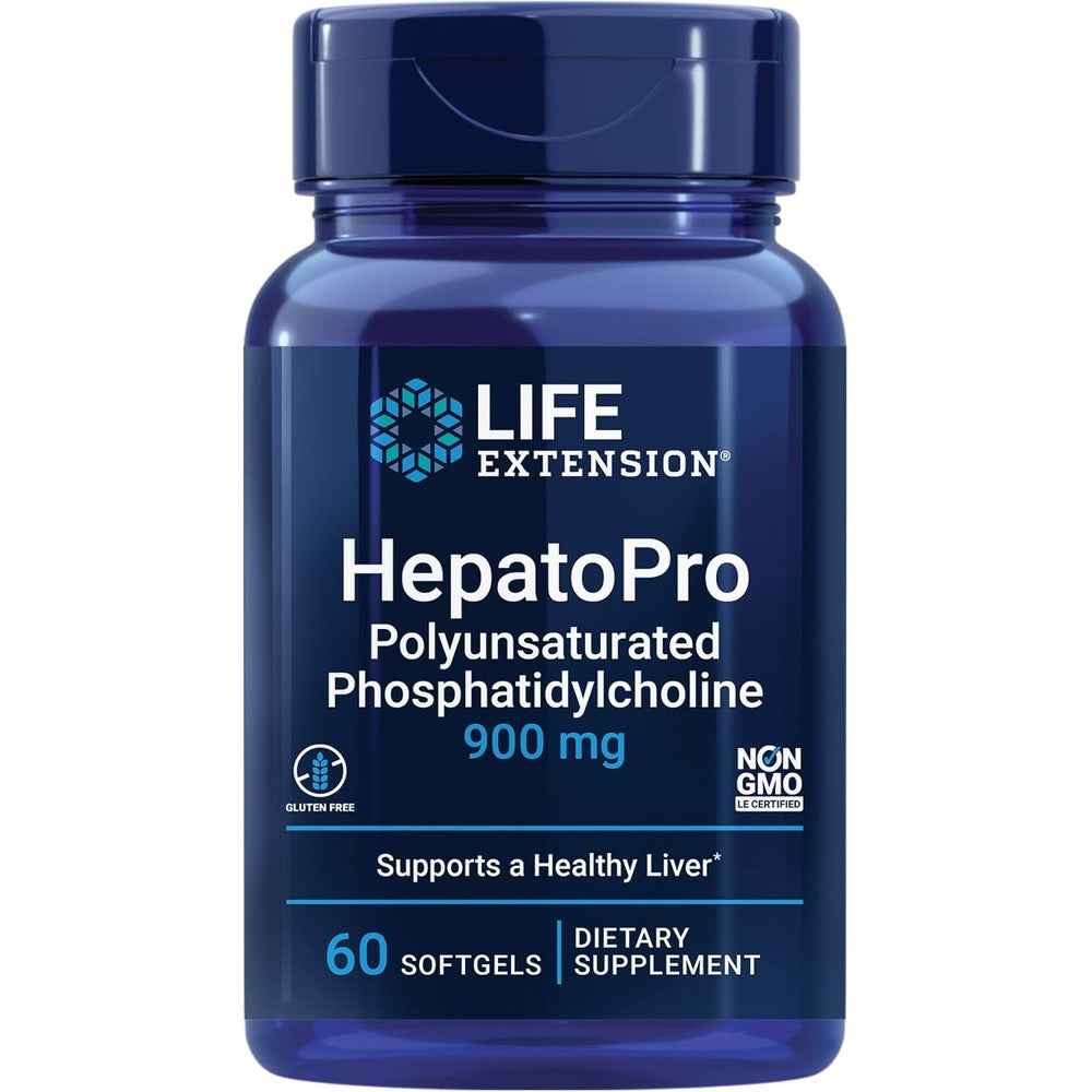 Life Extension HepatoPro 900 milligram 60 softgels front view bottle for liver support