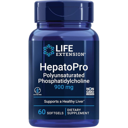 Life Extension HepatoPro 900 milligram 60 softgels front view bottle for liver support