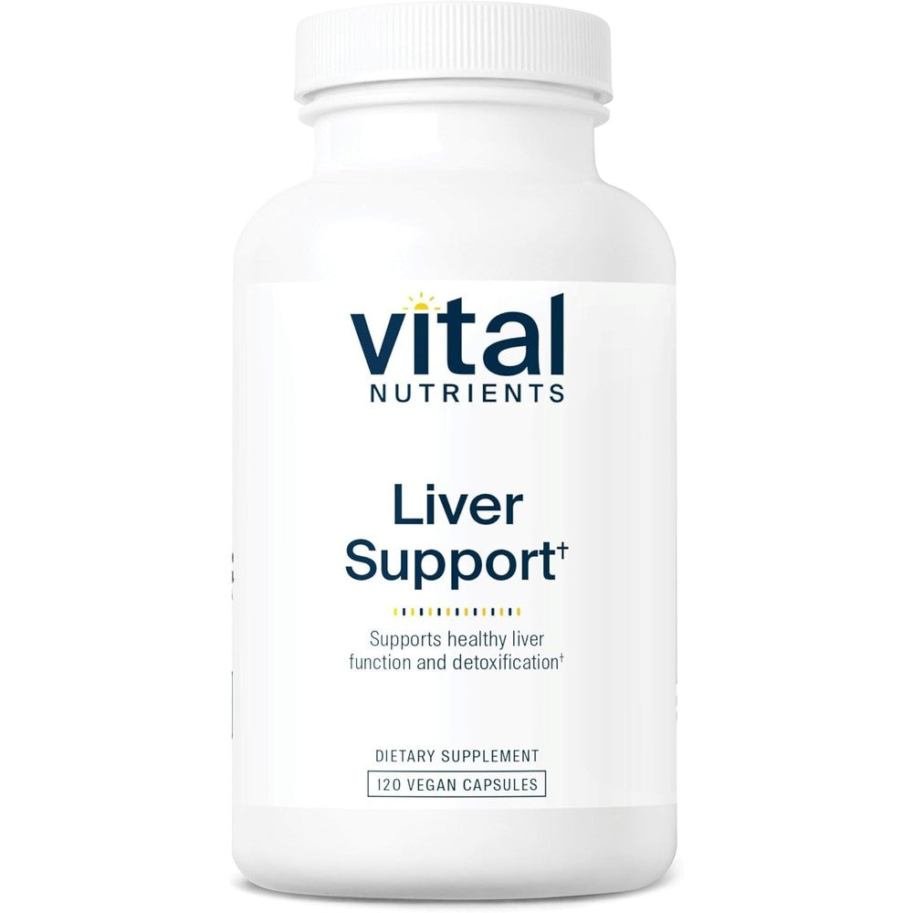 Vital Nutrients Liver Support 120 Capsules front view bottle showing premium vegan milk thistle and curcumin blend