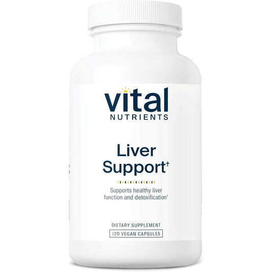 Vital Nutrients Liver Support 120 Capsules front view bottle showing premium vegan milk thistle and curcumin blend