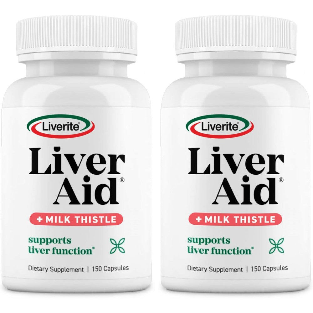 Liverite Liver Aid with Milk Thistle 300 capsules twin pack front view showing packaging details.