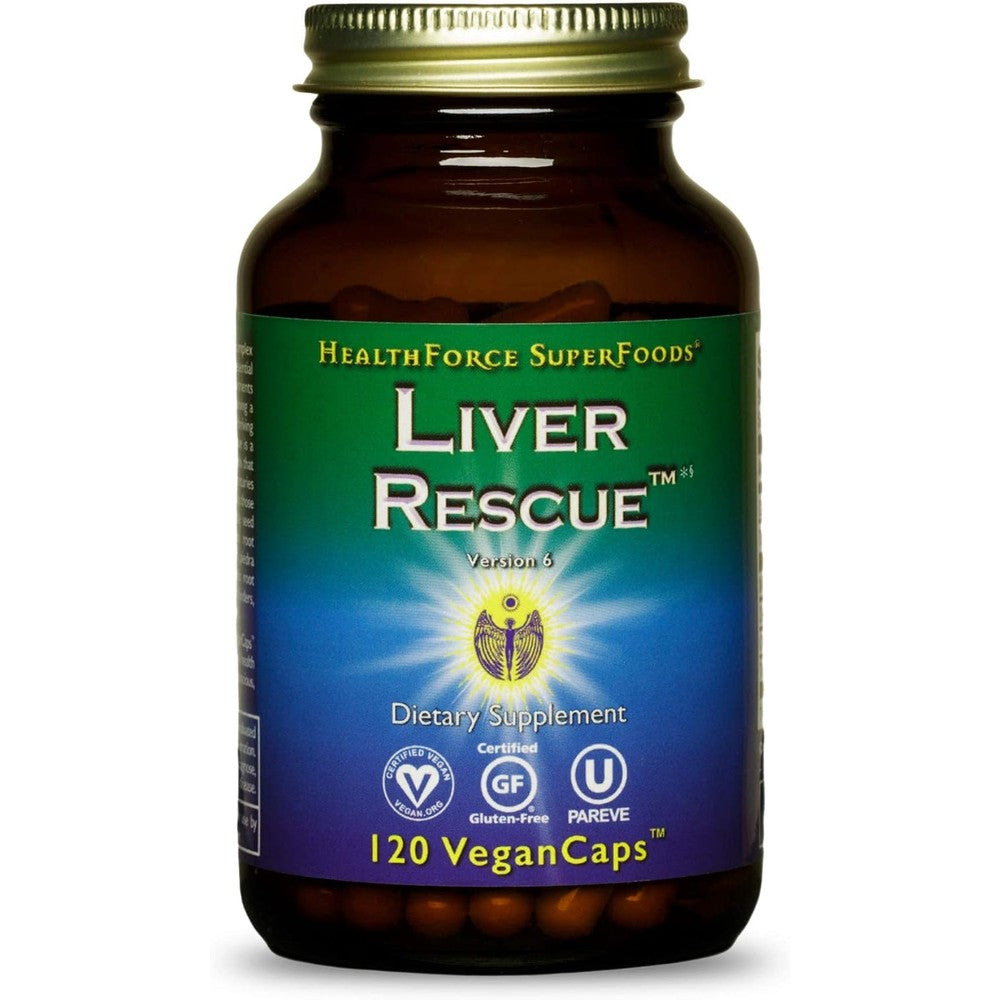 HealthForce SuperFoods Liver Rescue 120 Capsules front view bottle for natural liver detox