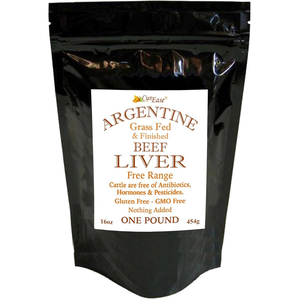 CurEase Grass Fed Desiccated Beef Liver Powder front view package of authentic dietary supplement.