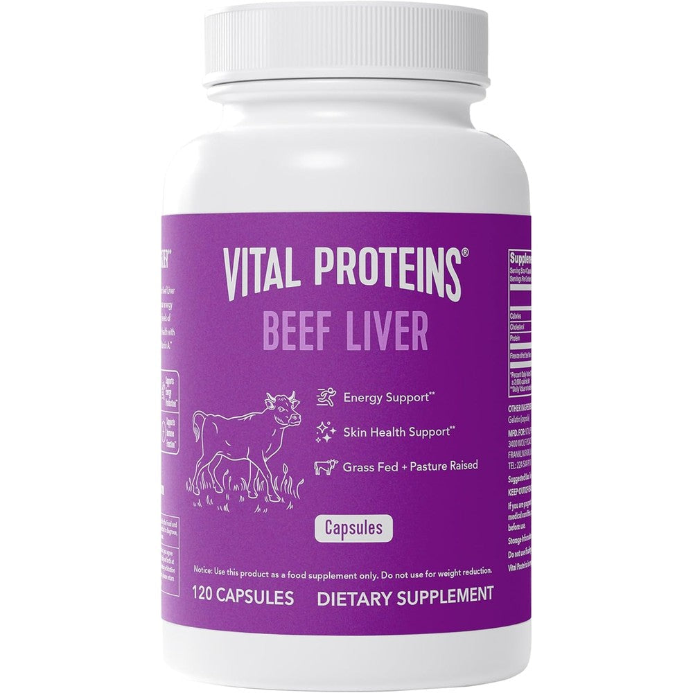 Vital Proteins Grass Fed Beef Liver 120 Capsules purple bottle front view