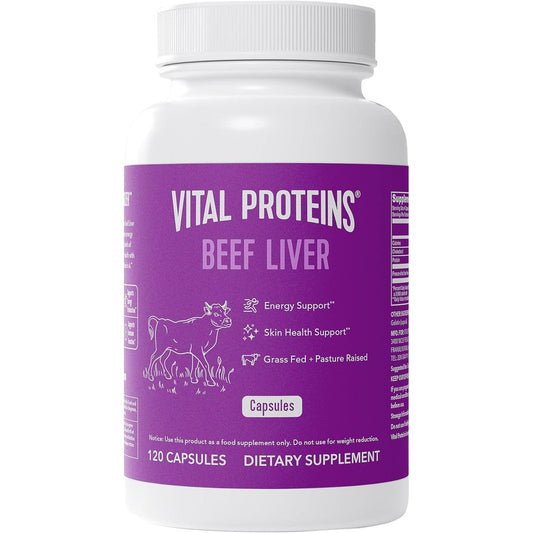 Vital Proteins Grass Fed Beef Liver 120 Capsules purple bottle front view