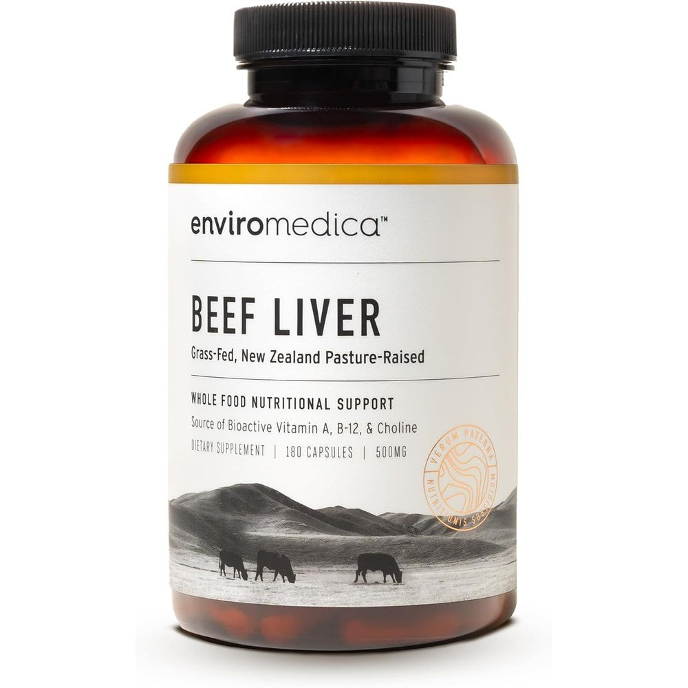 Enviromedica Grass Fed Beef Liver 180 Capsules front view bottle