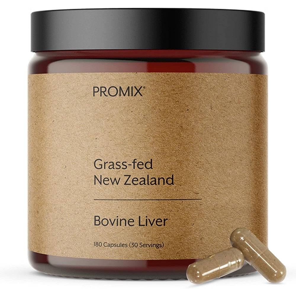 ProMix Nutrition Grass Fed Raw Beef Liver bottle front view premium imported multivitamin