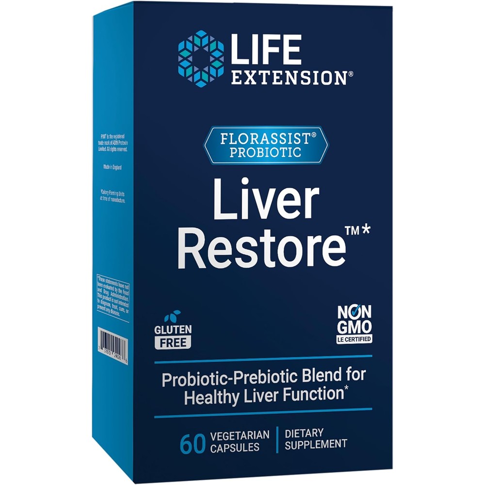 Life Extension FLORASSIST Liver Restore front view packaging for gut health
