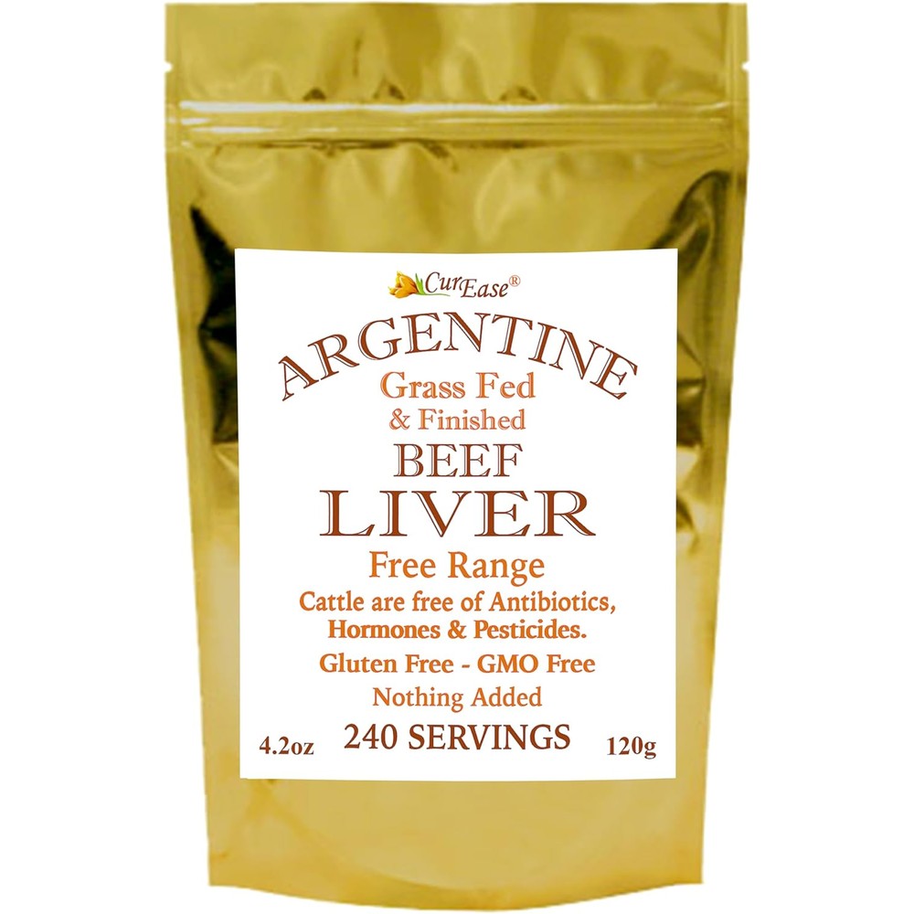 CurEase Argentine grass fed beef liver powder front view bottle supplement