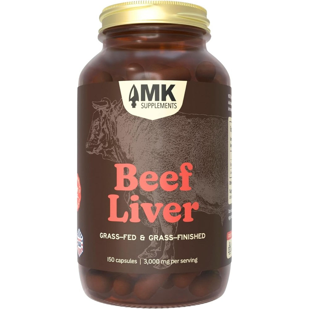 MK Supplements Grass Fed Beef Liver 150 capsules bottle front view