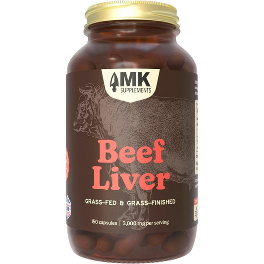 MK Supplements Grass Fed Beef Liver 150 capsules bottle front view