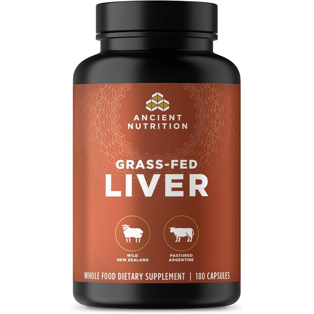 Ancient Nutrition Grass Fed Wild Organ Complex front view showing 180 capsules bottle.