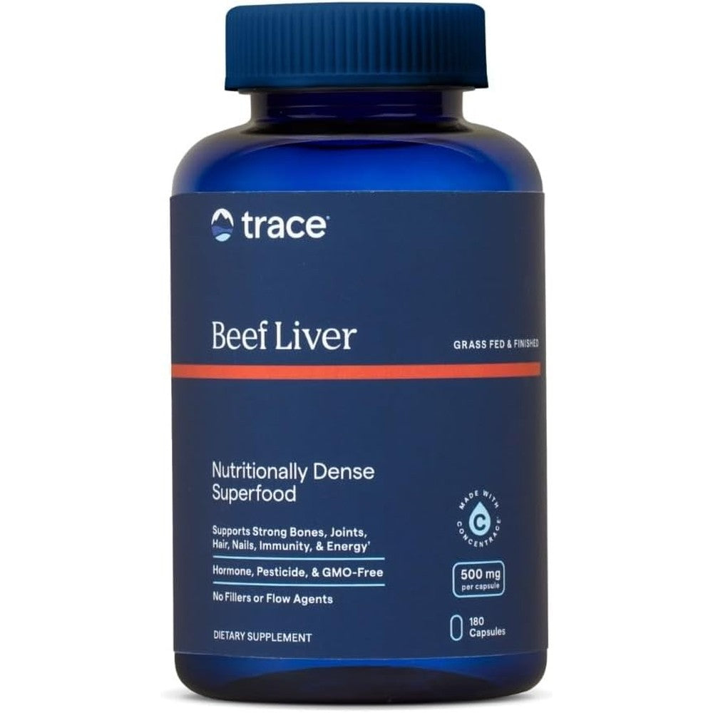 Trace Minerals Grass Fed Beef Liver 180 Capsules front view bottle