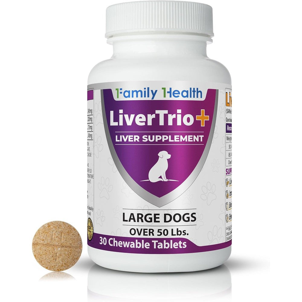 Livertrio+ comprehensive liver support supplement for large dogs front view package
