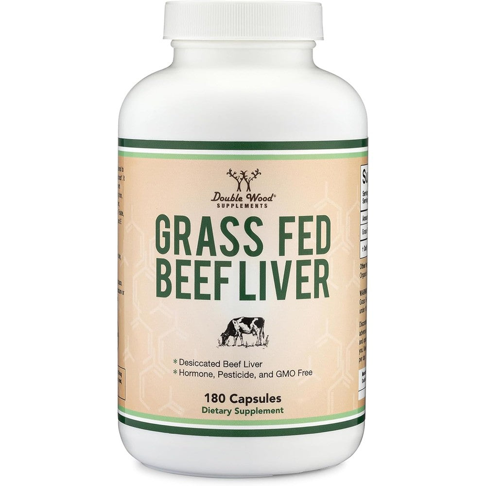 Double Wood Supplements Grass Fed Beef Liver 180 capsules front view