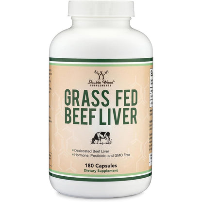 Double Wood Supplements Grass Fed Beef Liver 180 capsules front view
