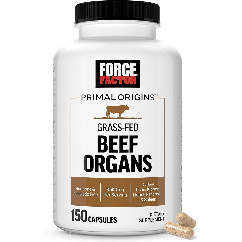 Force Factor Primal Origins Grass Fed Beef Organs 150 capsules bottle front view