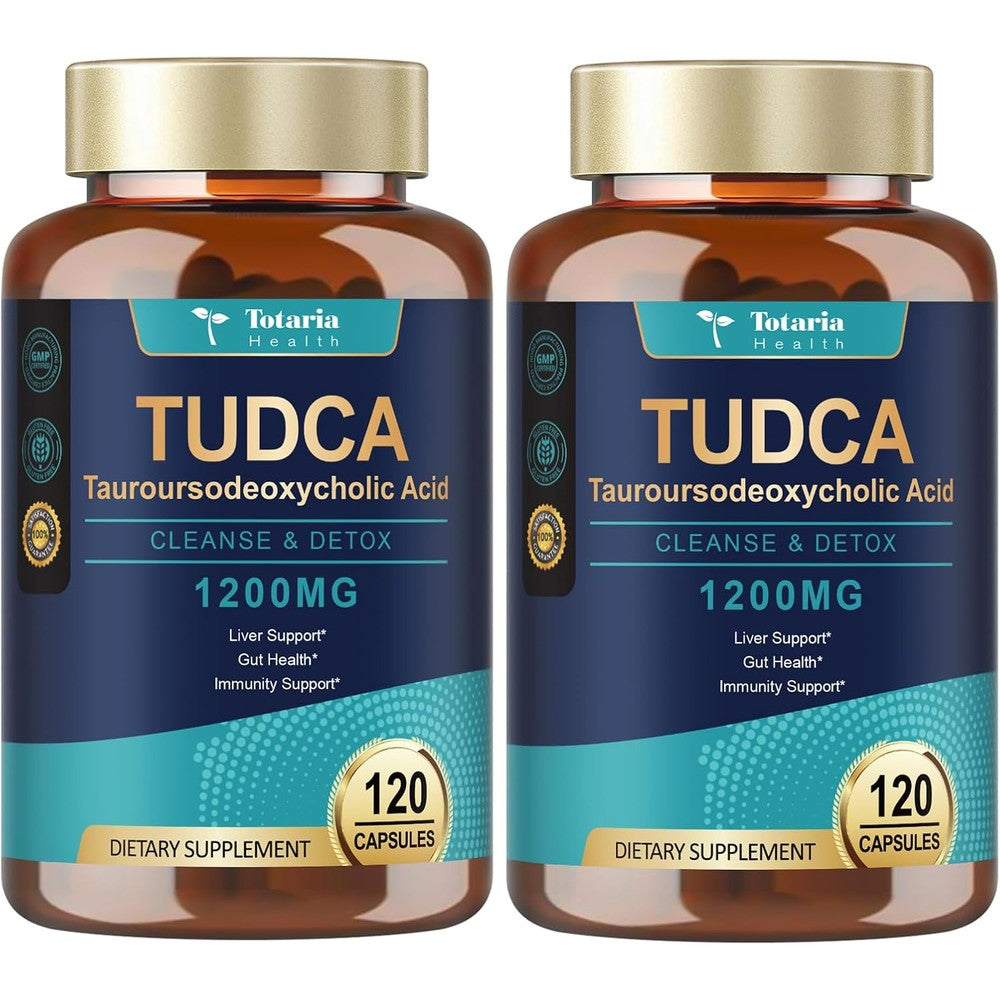 Totaria TUDCA Bile Salts 1200mg liver support capsules front view twin pack