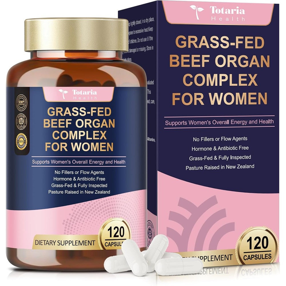 Totaria Beef Organ Supplement for Women front view of 120 capsules bottle