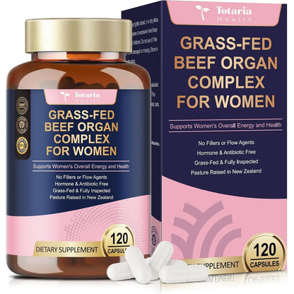 Totaria Beef Organ Supplement for Women front view of 120 capsules bottle