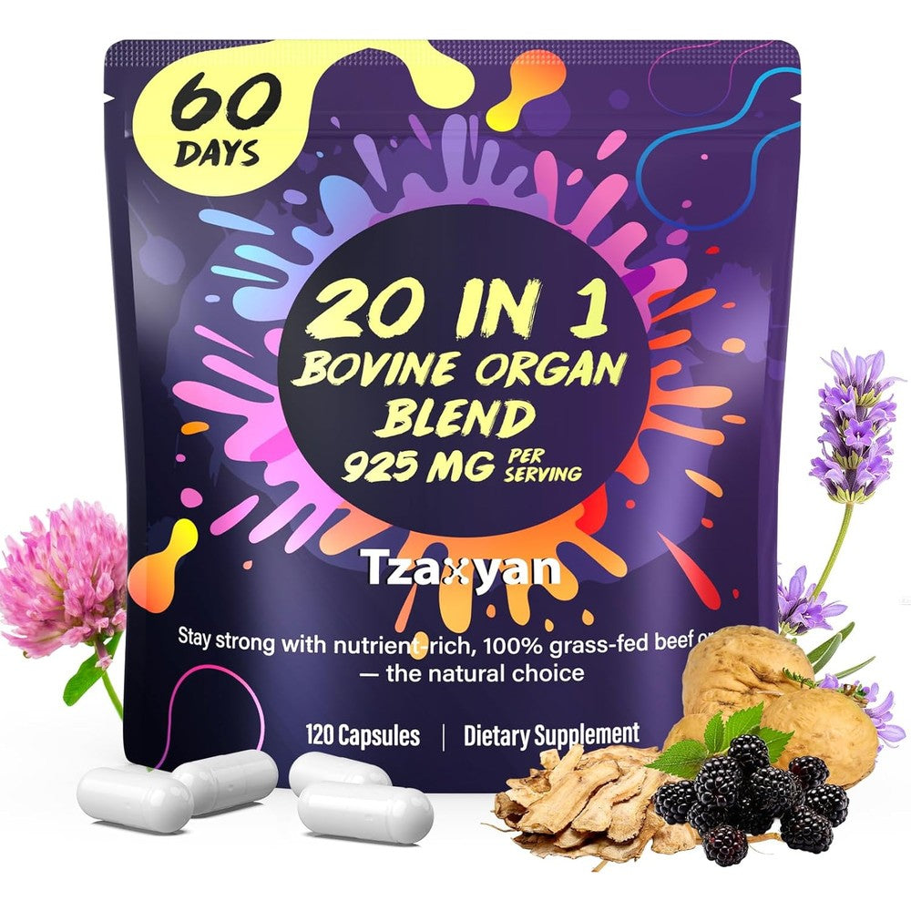 Tzaxyan 20 in 1 Beef Organ Supplement for Women front bottle view