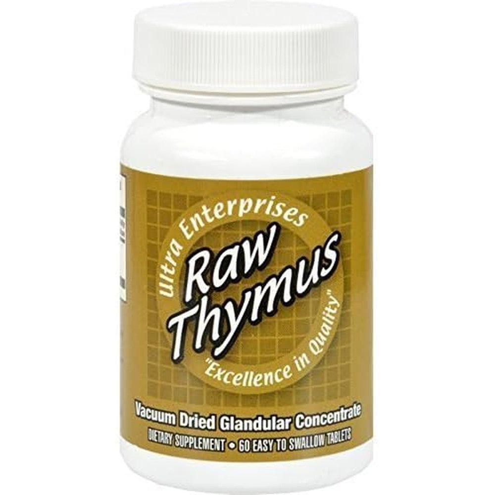 Ultra Glandulars Ultra Raw Thymus 200mg 60 tablets front view bottle for immune support.