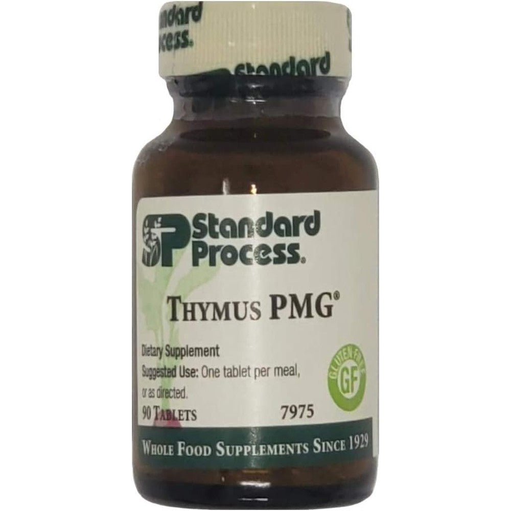Standard Process Thymus PMG 90 Tablets front view bottle for immune health support.