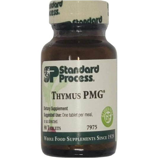 Standard Process Thymus PMG 90 Tablets front view bottle for immune health support.