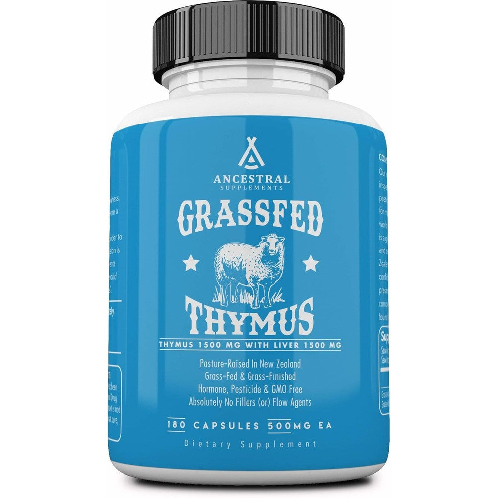 Ancestral Supplements Grass Fed Ovine Thymus 180 Capsules bottle front view for premium immune support