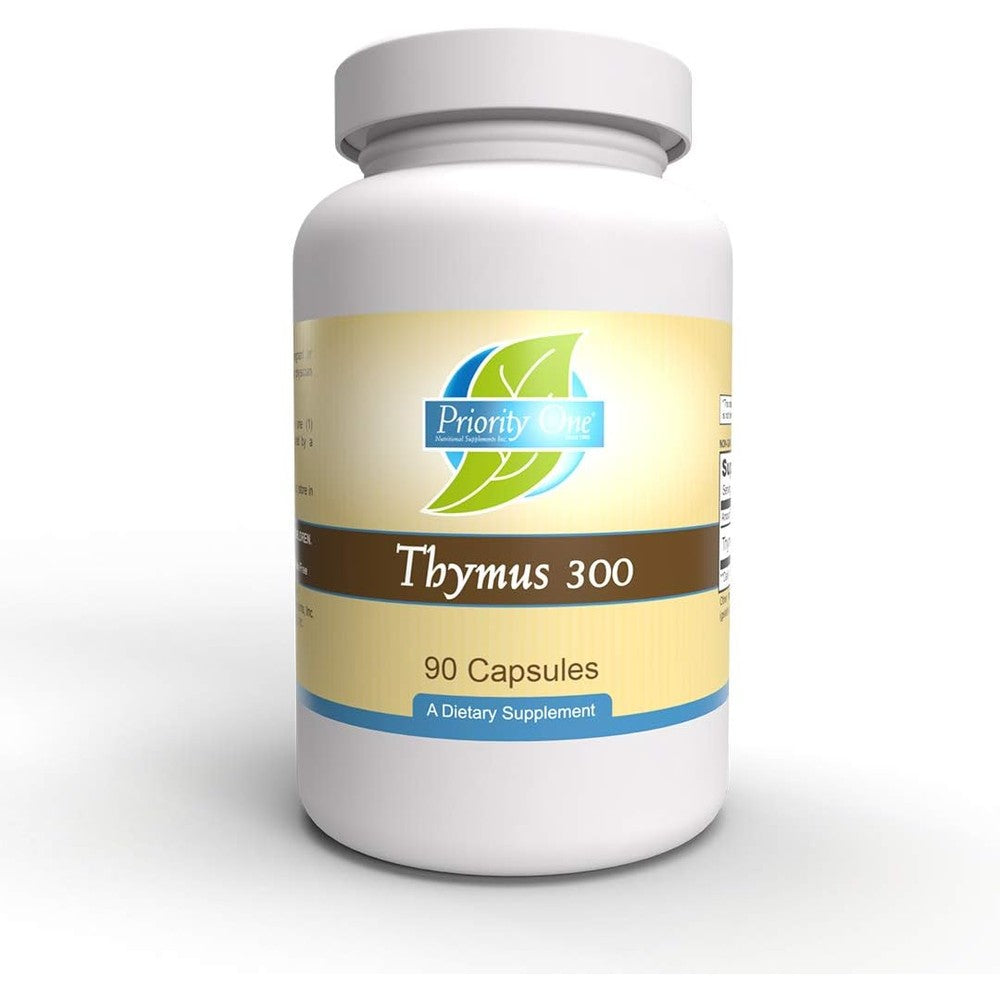 Priority One Vitamins Thymus 300mg bottle front view for premium immune system support.