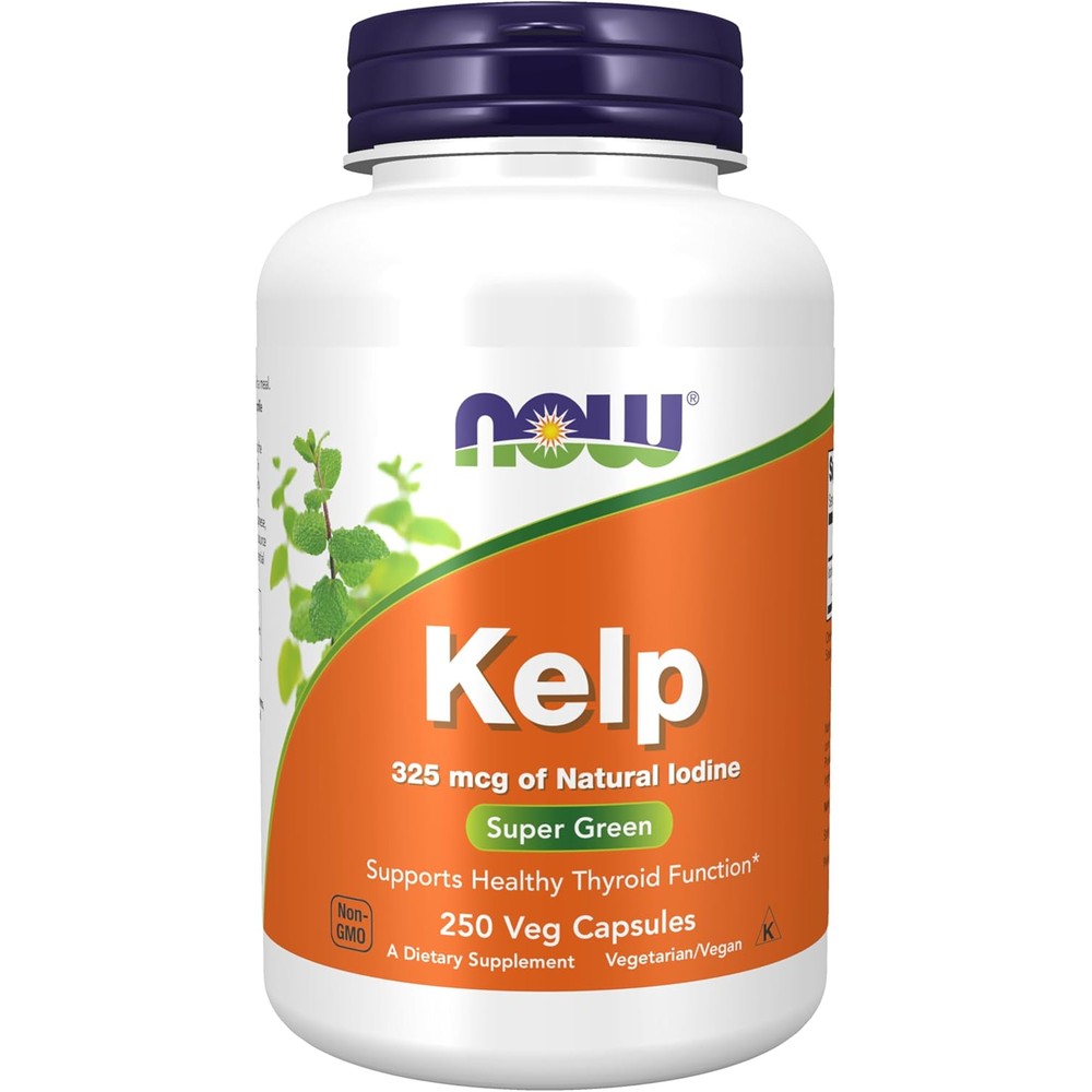 NOW Foods Kelp 325 Micrograms bottle front view for thyroid support